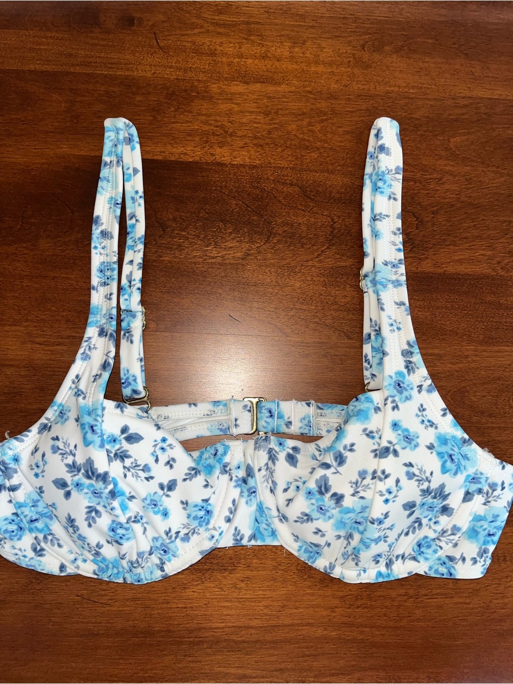 Xhilaration White and Blue Floral Bikini Top